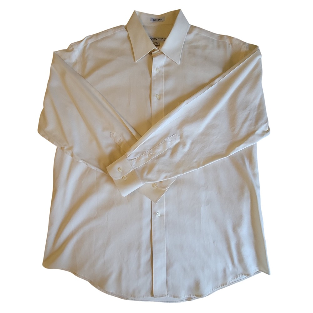Joseph & Feiss Dress Shirt Mens 17 34/35 Cream Non Iron Cotton Long Sleeve